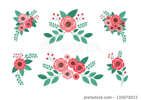 Floral wreath and bouquet vector set 130878015