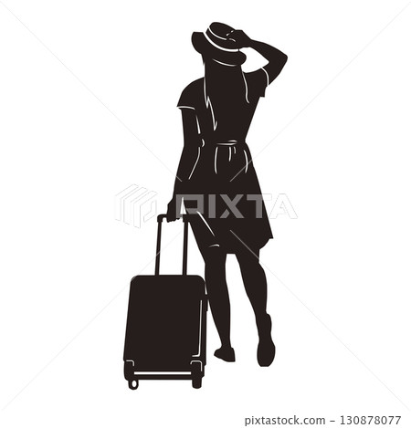 Back view of a woman traveling Back view of a woman traveling 130878077