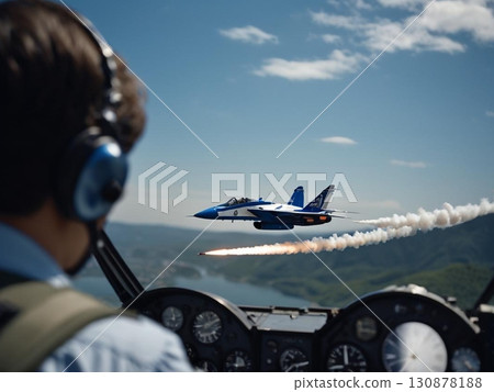 A pilot spots an enemy fighter 130878188