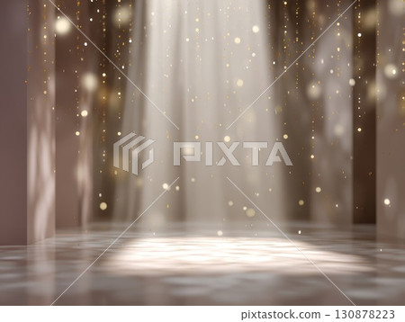 Falling confetti with warm lights on dark surface. Ideal for celebration design, it showcases glittering specks and a joyful mood. Perfect for special occasions. Falling confetti with warm lights on dark surface. Ideal for celebration design, it showcases glittering specks and a joyful mood. Perfect for special occasions. 130878223