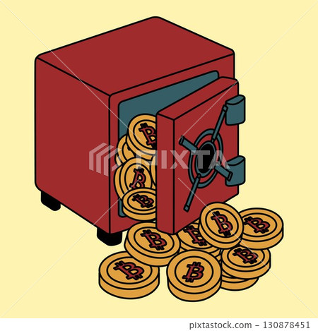 Safe Full of Bitcoin Coins Cryptocurrency Concept 130878451