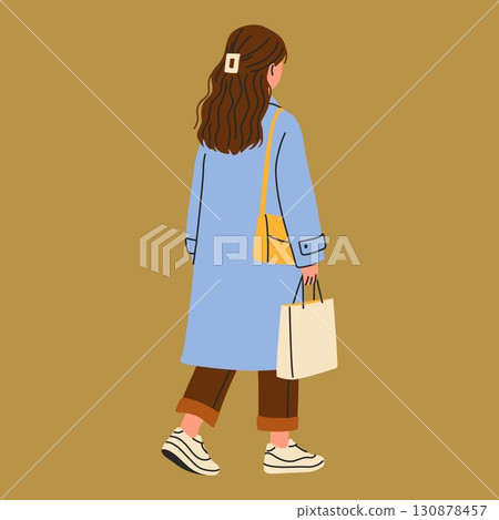 Fashionable Girl from Back Holding Shopping Bag 130878457