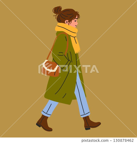 Trendy Woman in Oversized Coat with Cozy Accessories 130878462
