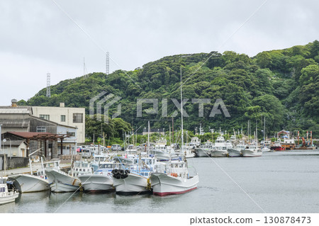 Fishing boats anchored at the mouth of the Inozawa River Fishing boats anchored at the mouth of the Inozawa River 130878473