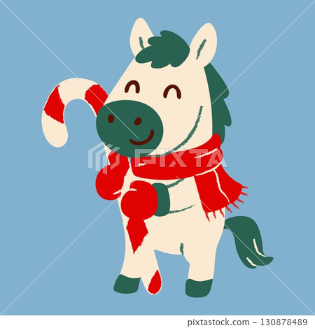 Cute Christmas Horse Holding Candy Cane Cute Christmas Horse Holding Candy Cane 130878489
