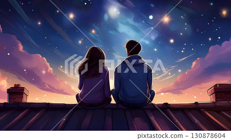 couple on the background of night city 130878604