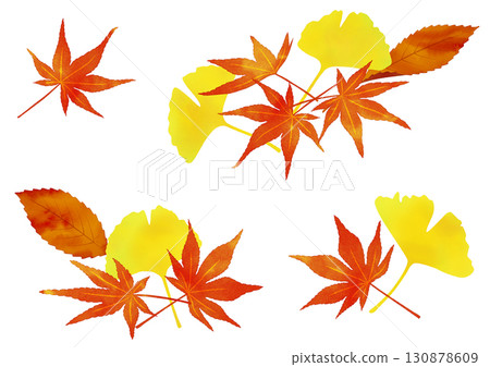 Autumn leaves, ginkgo, fallen leaves, fallen leaf decoration, watercolor style 130878609