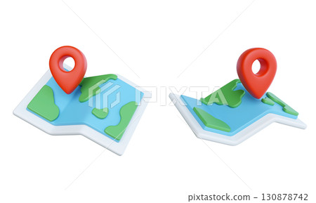 cartoon style map and GPS icon 3D graphic cartoon style map and GPS icon 3D graphic 130878742