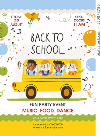 Back to School banner template with kids and yellow school bus. Colored illustration for 1st of September 130878789