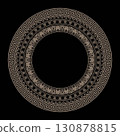 Vector golden classic greek round ornament on black background. Circle of ancient Greece and Roman Empire. Decoration of European palaces. Vintage vector frame with arabesques. Palmette. EPS 130878815