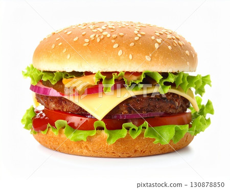 Classic Cheeseburger with Fresh Vegetables 130878850