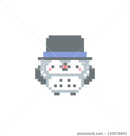 一隻戴著高頂禮帽歡呼的灰色貓頭鷹的像素藝術 130878943