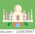 Taj Mahal, famous palace in India. Landmark and symbol of country. Isolated flat vector illustration on background. 130878947