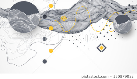 The abstract wave is made in a frame style. Template for science and technology presentation. Vector art. The abstract wave is made in a frame style. Template for science and technology presentation. Vector art. 130879052
