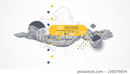 The abstract wave is made in a frame style. Template for science and technology presentation. Vector art. The abstract wave is made in a frame style. Template for science and technology presentation. Vector art. 130879054