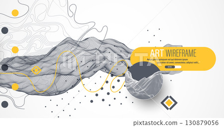 The abstract wave is made in a frame style. Template for science and technology presentation. Vector art. The abstract wave is made in a frame style. Template for science and technology presentation. Vector art. 130879056