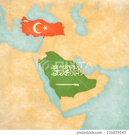 Map of Middle East - Saudi Arabia and Turkey 130879143