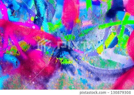 Fluorescent Abstract Graffiti Pattern Neon Pink Blue Yellow for 80s 90s Art 130879308