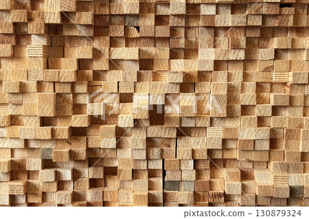 Wooden boards and slabs in the warehouse of the hardware store or in a construction hypermarket. Wooden boards and slabs in the warehouse of the hardware store or in a construction hypermarket. 130879324