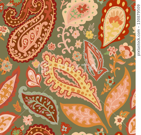 Ornamental Paisley Warm Seamless Pattern 130879509