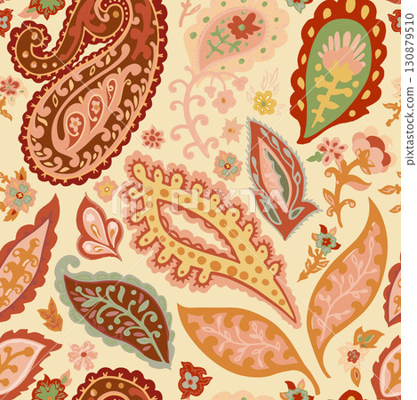 Beige Background Paisley Seamless Pattern Beige Background Paisley Seamless Pattern 130879510