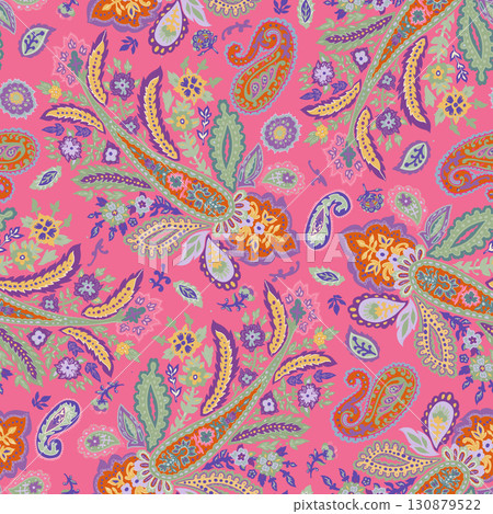 Pink Background Ornamental Paisley Pattern Pink Background Ornamental Paisley Pattern 130879522