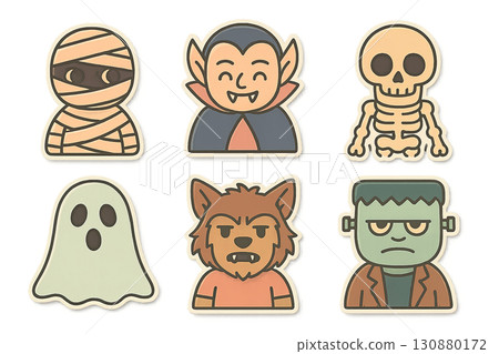 Halloween isolated png set featuring Animated illustration monsters, perfect for backgrounds 130880172