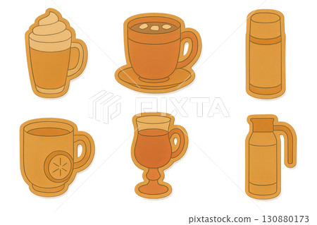 Autumn drinks set with different beverages isolated on transparent background 130880173