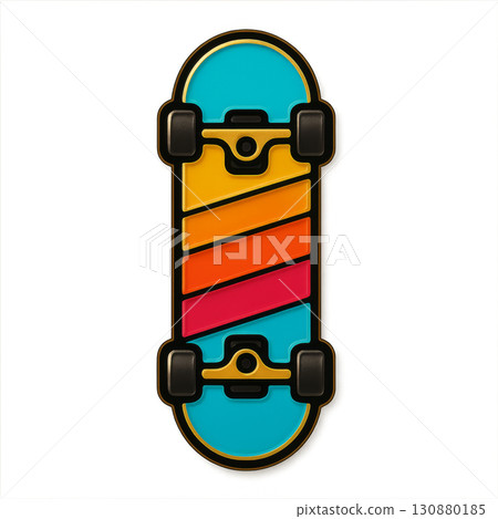 Skateboard enamel pin isolated on transparent background, vertical format 130880185