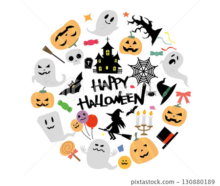 Autumn cute Halloween illustration material collection 130880189