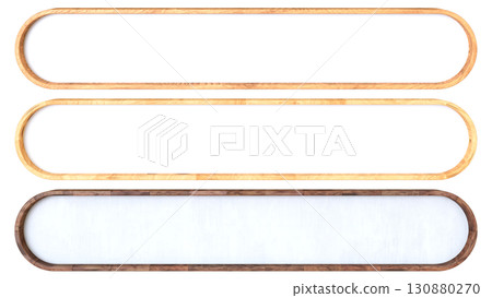 Set of 3 Wooden Frames - Rounded Rectangular Decorative Frames / Design Materials for Subtitles and Headlines - 3DCG 130880270