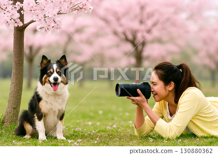 女攝影師正在為小狗拍照 130880362