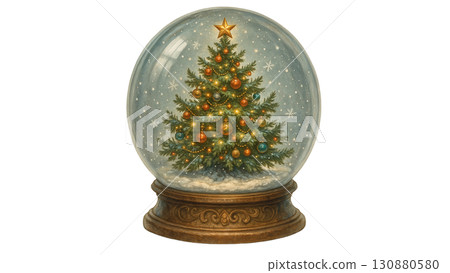 Christmas tree in a snow globe 130880580
