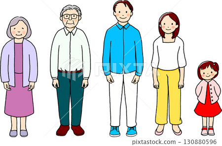 與祖父母和父母的三代家庭 130880596
