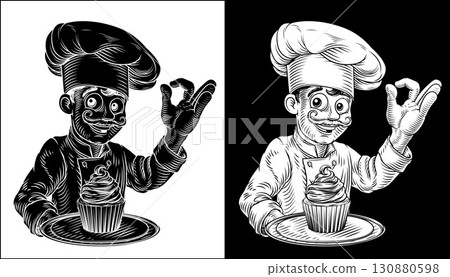 Pastry Chef Cupcake Cake Baker Bakery Illustration 130880598