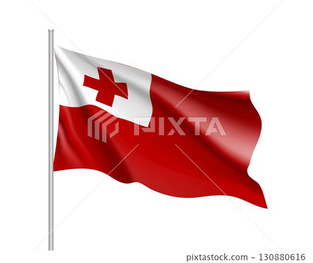 Waving flag of Tongai slands. Illustration of Oceania country flag on flagpole. Vector 3d icon isolated on white background 130880616