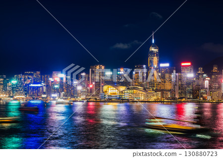 Hong Kong Victoria Harbour at night (Hong Kong Island side) 130880723