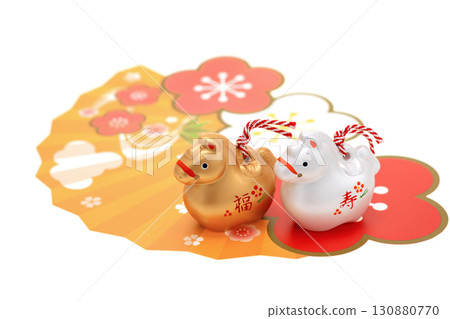 馬年新年材料金銀福祿壽喜和新年裝飾金扇梅花圖案 130880770