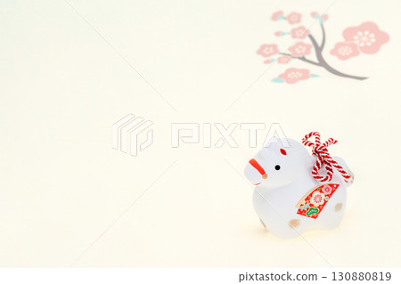 Year of the Horse New Year's Material: White Horse Zodiac Decoration and Plum Blossoms Year of the Horse New Year's Material: White Horse Zodiac Decoration and Plum Blossoms 130880819