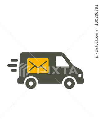 Delivery van illustration with mail symbol in motion for fast shipping concepts 130880891