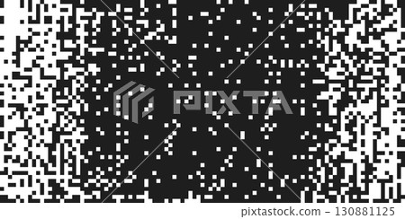Disintegration dot circle grain noise, fade halftone effect, disperse dot work, Dispersed background mosaic pixel grid.  130881125