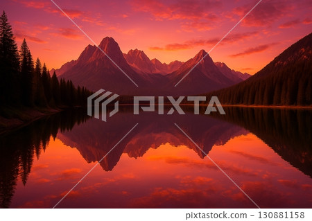 Sunset Lake and Majestic Mountains Sunset Lake and Majestic Mountains 130881158