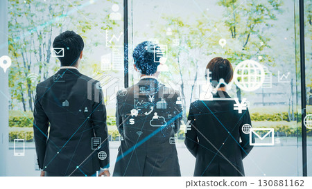 Back view of a group of business people and network image 130881162