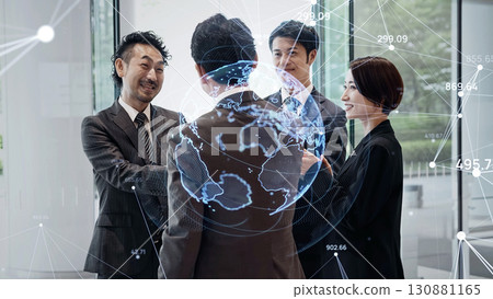 Group of business people shaking hands and global network image 130881165