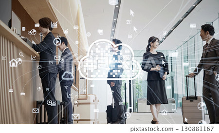 Cloud image of people gathering at the lobby reception desk Cloud image of people gathering at the lobby reception desk 130881167