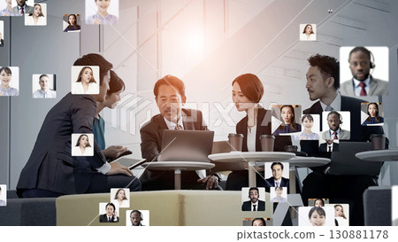 Communication image between a group of business people meeting and multinational people 130881178