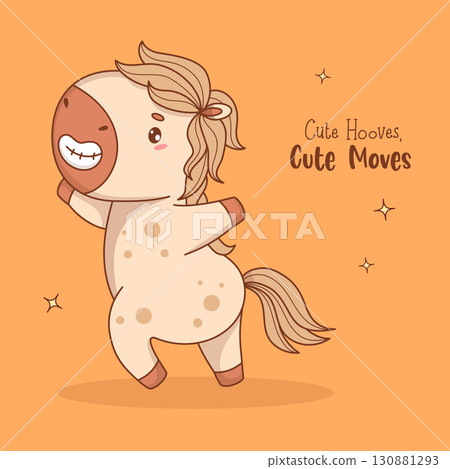 Happy Horse. Funny Kawaii Pony Animal Character. Cute Adorable. Vector illustration. Cool card. Not AI 130881293