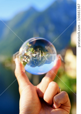 The beautiful townscape of Lake Hallstatt, Austria, a World Heritage Site, reflected through a crystal ball The beautiful townscape of Lake Hallstatt, Austria, a World Heritage Site, reflected through a crystal ball 130881367