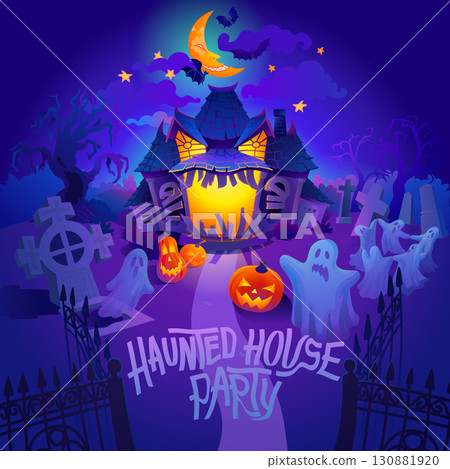Halloween night scene with haunted house 130881920