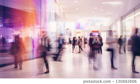 busy people at shopping mall, blurred motion and selective focus, men and women in rush at retail shop trading center busy people at shopping mall, blurred motion and selective focus, men and women in rush at retail shop trading center 130882606